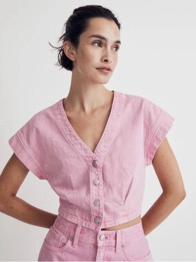 Madewell V-Neck Button Front Crop Top - Women's